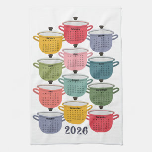 2026 Calendar Kitchen Colourful Cookware Tea Towel