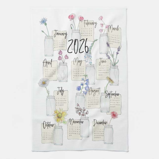 2026 Calendar Kitchen Tea Towel (Vertical)