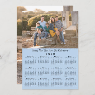 2026 Calendar Light Blue 2 Photos Happy New Year Holiday Card