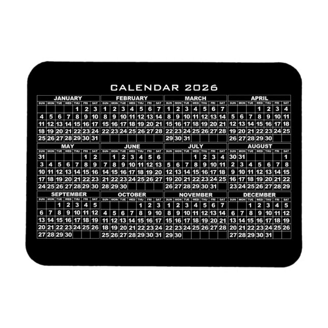2026 Calendar Magnet Black (Horizontal)