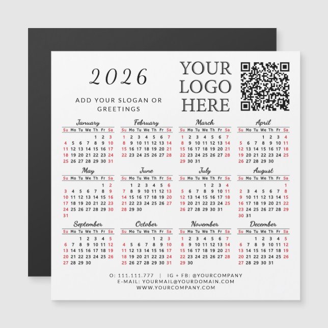 2026 Calendar Magnet Business QR Code Company Logo (Front/Back)