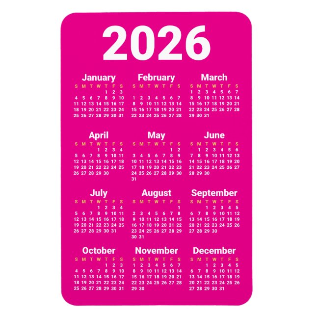2026 Calendar Magnet | Custom colours (Vertical)