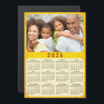 2026 Calendar Magnet Family Photo Golden Yellow<br><div class="desc">This 2026 family photo calendar magnet with a golden yellow background is easy to personalise with your custom picture using the template. Click "Personalise" ("View Product Details" / "Personalise") and change the picture to get the result with the same stylish frame-look edges around it. Make your own calendar as a...</div>