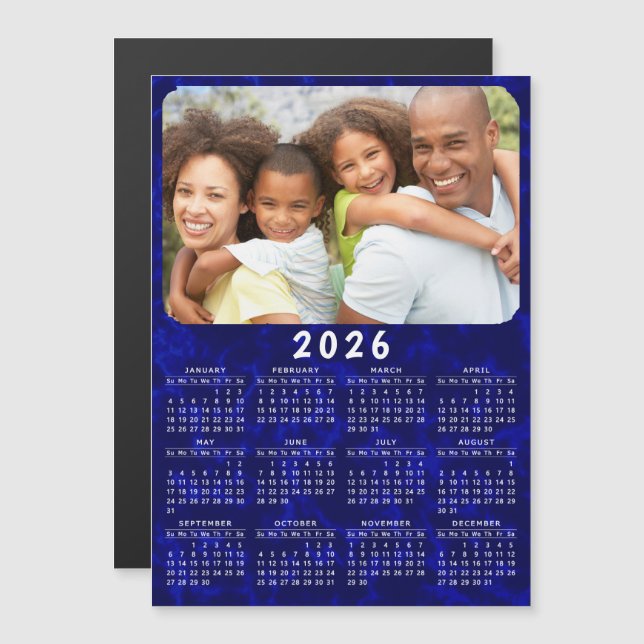 2026 Calendar Magnet Family Photo Navy Blue (Front/Back)