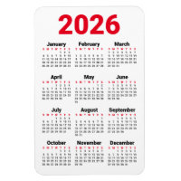 2026 Calendar Magnet | Red Black Grey White