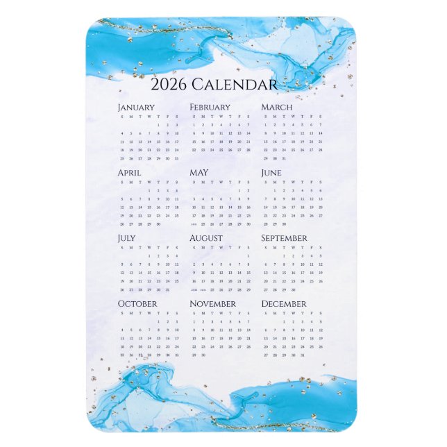 2026 Calendar Marbled Waves Tropical Turquoise Magnet (Vertical)