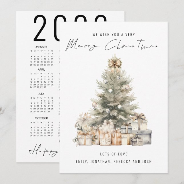 2026 Calendar Merry Christmas Tree Holiday Card (Front/Back)
