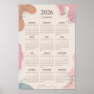 2026 Calendar Mid Century Abstract Boho Aesthetic Poster
