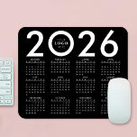 2026 Calendar Minimalist Business Logo Black White Mouse Mat<br><div class="desc">Create promotional mouse pad with a 2026 calendar with your custom company logo using this minimalist black and white mouse pad design. Great to use as a marketing tool or end-of-year gift for clients and employees. Featuring a bold design with your business logo and a stylish 2026 calendar.</div>