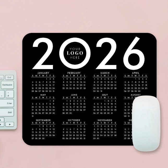 2026 Calendar Minimalist Business Logo Black White Mouse Mat (Creator Uploaded)