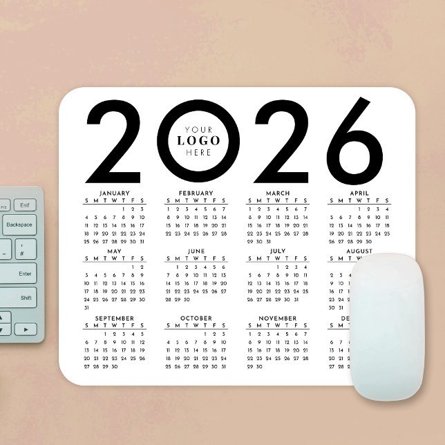2026 Calendar Minimalist Business Logo Black White Mouse Mat (Creator Uploaded)