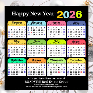 2026 Calendar Modern Black Corporate Magnetic Card