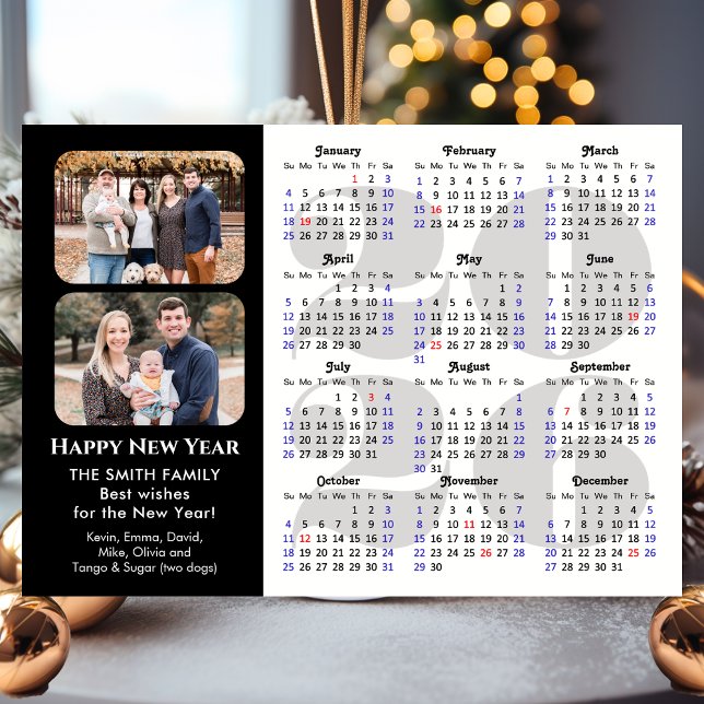 2026 Calendar Modern Black Family Photo Minimalist Holiday Card (Creator Uploaded)