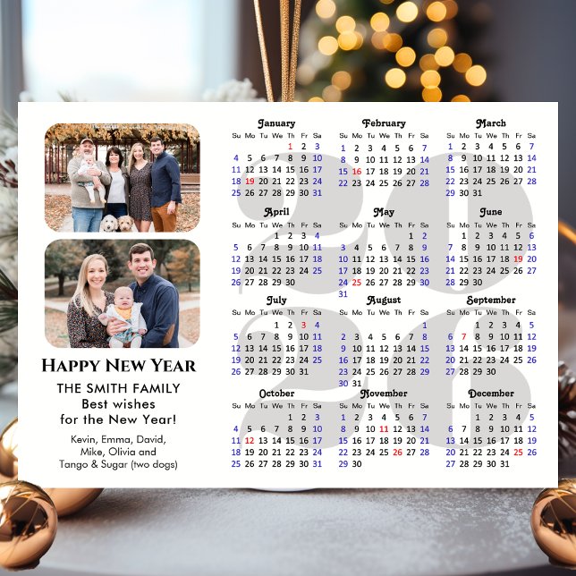2026 Calendar Modern Black Family Photo Minimalist Holiday Card (Creator Uploaded)
