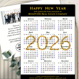 2026 Calendar Modern Black Gold Business Photo Holiday Postcard