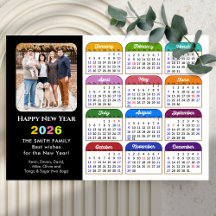 2026 Calendar Modern Black Photo Colourful Magneti