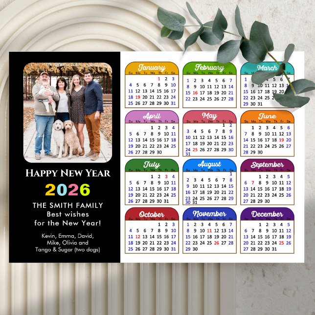 2026 Calendar Modern Black Photo Colourful Magneti (Creator Uploaded)