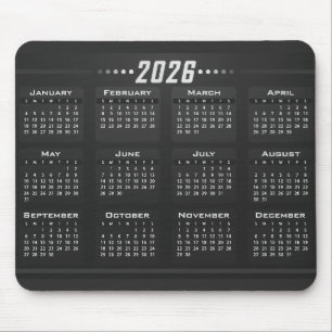 2026 Calendar Modern Black White  Mouse Mat