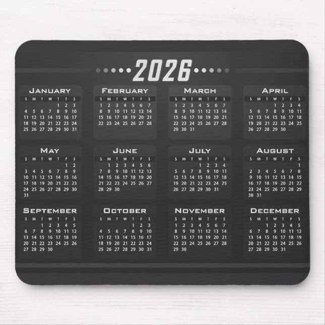2026 Calendar Modern Black White  Mouse Mat (Front)