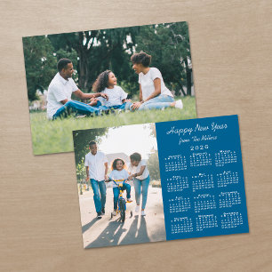 2026 Calendar Modern Blue 2 Photo Happy New Year Holiday Card