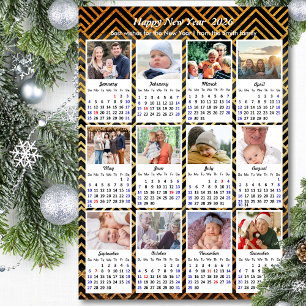 2026 Calendar Modern Family 12 Photo Black Gold Holiday Card