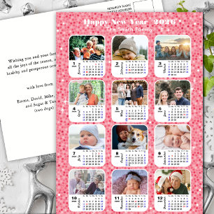 2026 Calendar Modern Family 12 Photo Pink Glitter Holiday Postcard
