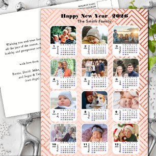 2026 Calendar Modern Family 12 Photo Pink Glitter Holiday Postcard