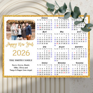 2026 Calendar Modern Gold Glitter Photo Magnetic
