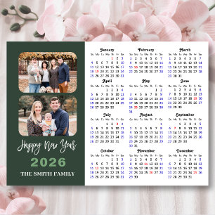 2026 Calendar Modern Sage Green Minimalist 2 Photo Holiday Card