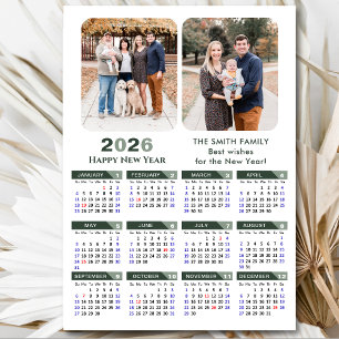 2026 Calendar Modern Sage Green Minimalist 2 Photo Holiday Card