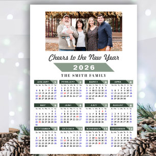 2026 Calendar Modern Sage Green Minimalist Photo Holiday Card