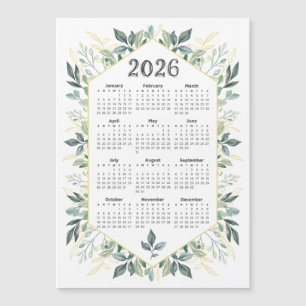 2026 Calendar Modern Watercolor Botanical Leaves