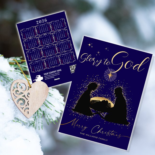 2026 Calendar Nativity Manger Glory To God Script Holiday Card (2026 Calendar Nativity Manger Glory To God Script Holiday Card Keepsake Gift For Family and Friends)