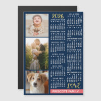 2026 Calendar Navy Coral Gold Custom Photo Collage