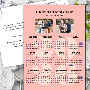 2026 Calendar New Year Elegant Pink Family 2 Photo Holiday Postcard