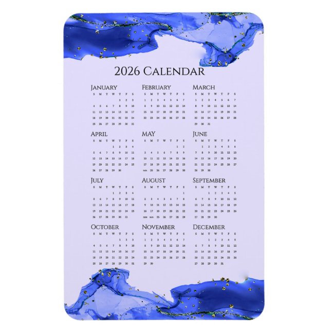 2026 Calendar Ocean Blue Marbled Waves  Magnet (Vertical)