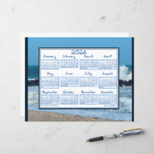 2026 Calendar Ocean Waves Beach Rocks Fabric Font
