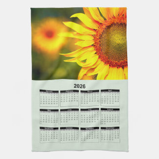 2026 Calendar of Beautiful Yellow Sunflower Tea Towel