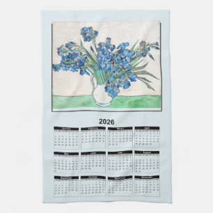 2026 Calendar of Van Gogh Blue Flowers in Vase Tea Towel