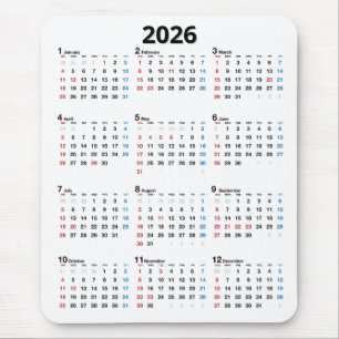 2026 Calendar On White Mouse Mat