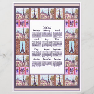2026 Calendar Paris Eiffel Tower Pointillism Art