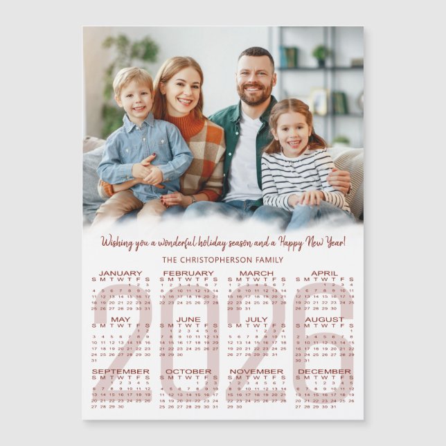 2026 Calendar Photo Custom Color Christmas Card (Front)