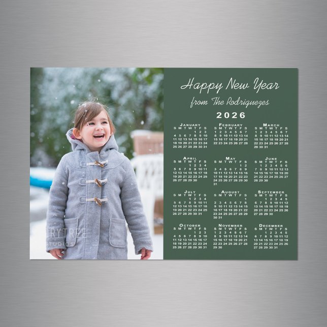 2026 Calendar Photo Happy New Year Green Magnet (2026 Calendar Photo Happy New Year Green Magnet in situ)
