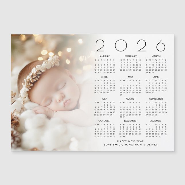 2026 Calendar Photo Overlay Baby Happy New Year (Front)
