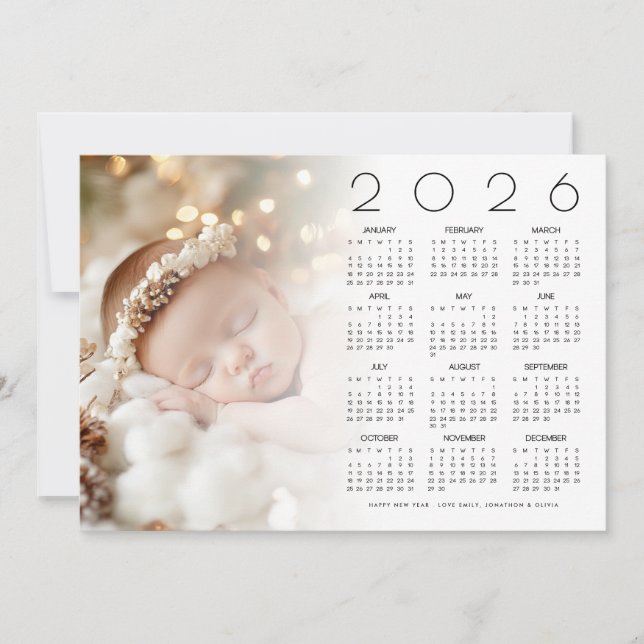 2026 Calendar Photo Overlay Baby Happy New Year Holiday Card (Front)