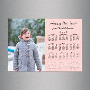 2026 Calendar Photo Pink Happy New Year Magnet