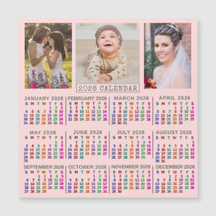 2026 Calendar Pink Family Photo Collage Magnet