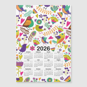 2026 Calendar Pink & Purple Birds and Flowers