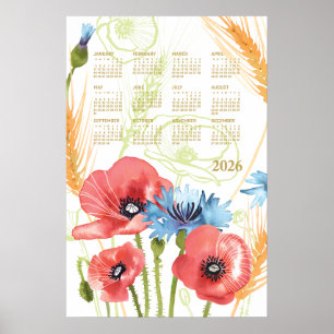 2026 Calendar Poster Watercolor Poppy