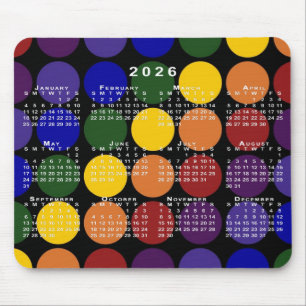 2026 Calendar Pride Rainbow Polka Dots on Black Mouse Mat
